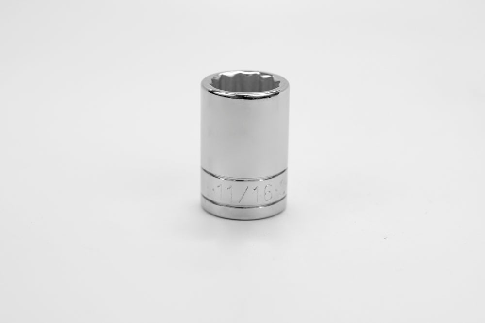 11/16" 1/2" Drive 12 Point Fractional Standard Chrome Socket