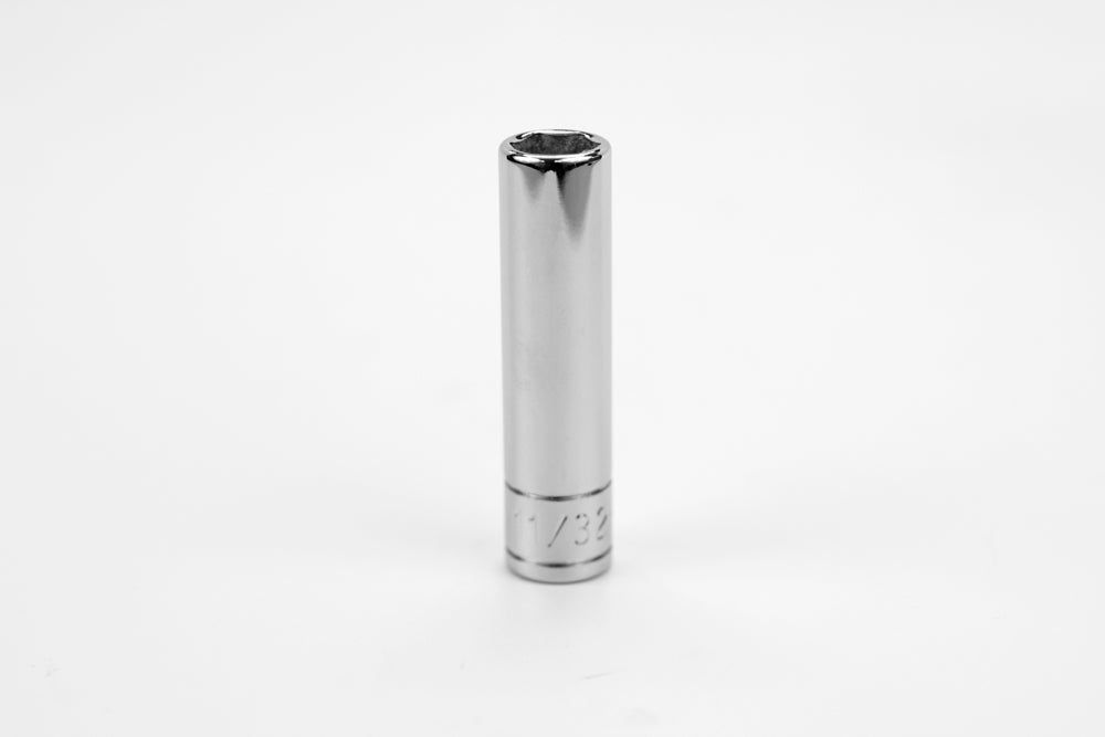 11/32" 1/4" Drive 6 Point Fractional Deep Chrome Socket