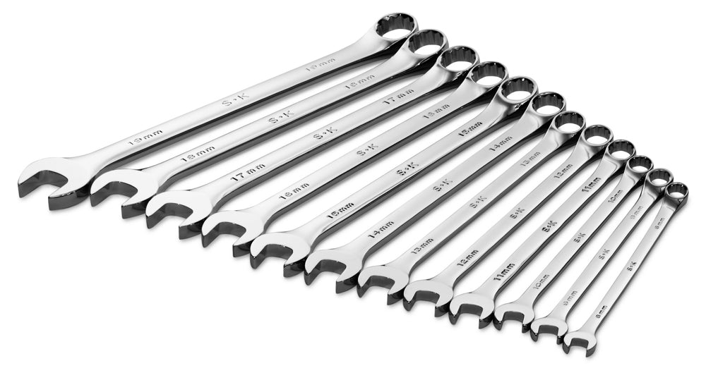 12 Piece 12 Point Metric Long Combination Chrome Wrench Set