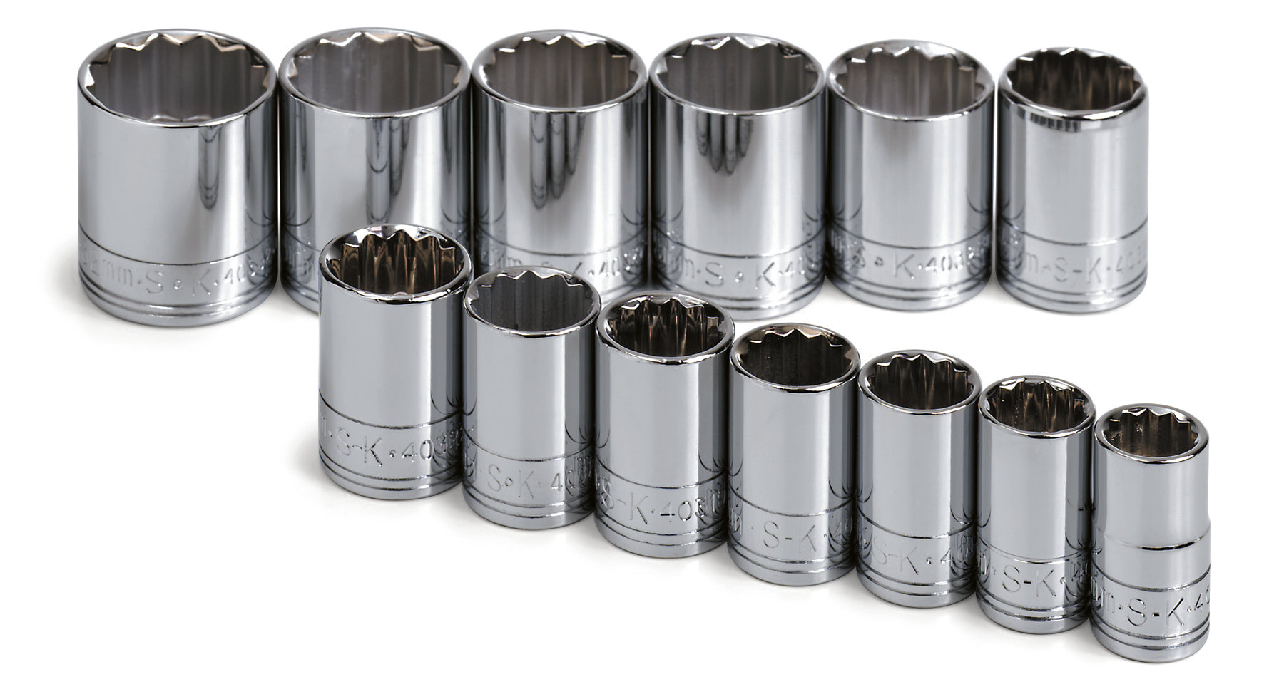 13 Piece 1/2" Drive 12 Point Standard Metric Chrome Socket Set