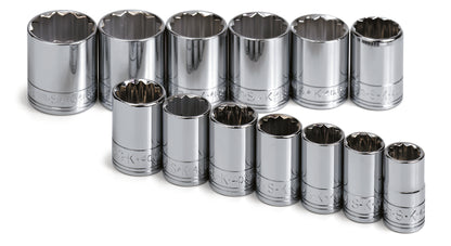 13 Piece 1/2" Drive 12 Point Standard Metric Chrome Socket Set