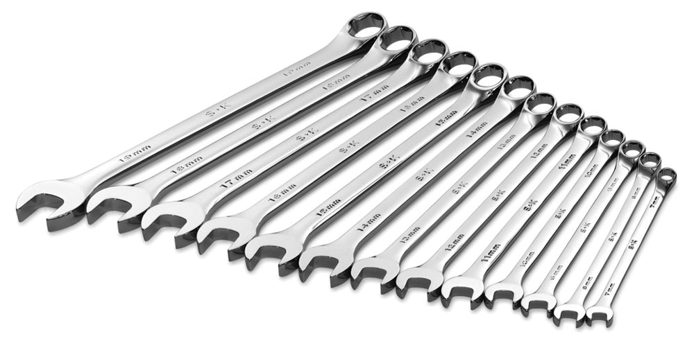 13 Piece 6 Point Metric Long Combination Chrome Wrench Set