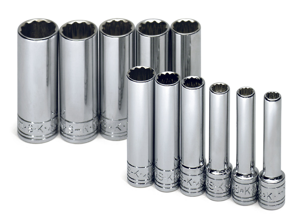 11 Piece 1/4" Drive 12 Point Deep Metric Chrome Socket Set