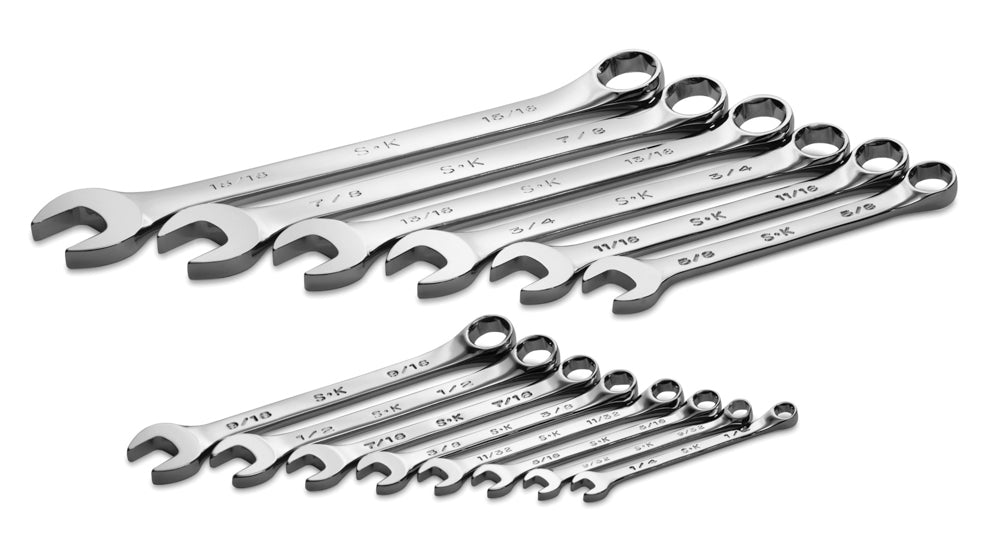 14 Piece 6 Pt SAE Regular Combination Chrome Wrench Set