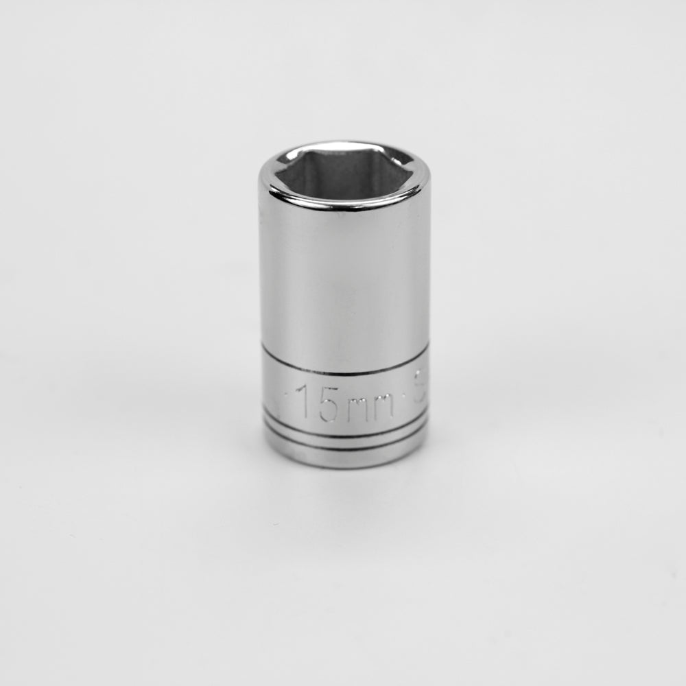 15 mm 1/2" Drive 6 Point Metric Standard Chrome Socket