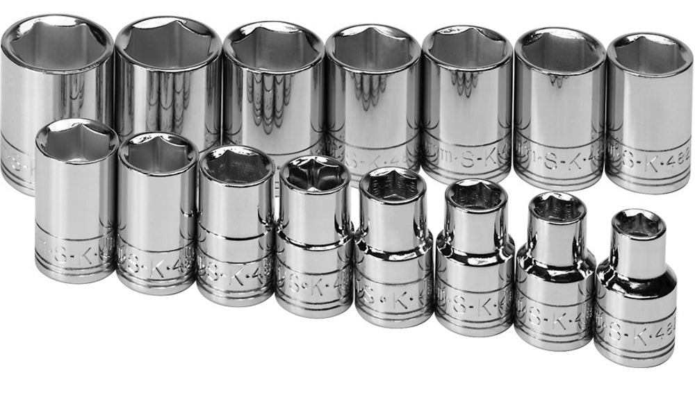 15 Piece 1/2" Drive 6 Point Standard Metric Chrome Socket Set