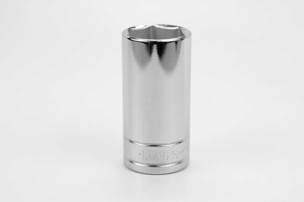 15/16" 3/8" Drive 6 Point Fractional Deep Chrome Socket