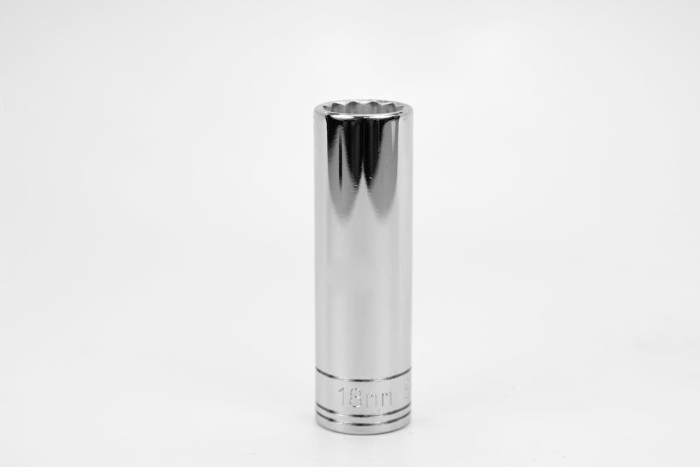 18 mm 1/2" Drive 12 Point Metric Deep Chrome Socket