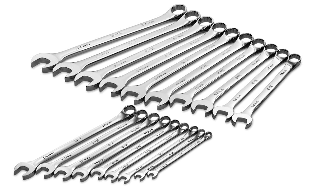 19 Piece 12 Point Metric Long Combination Chrome Wrench Set