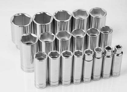 19 Piece 1/2" Drive 6 Point Deep Fractional Chrome Socket Set