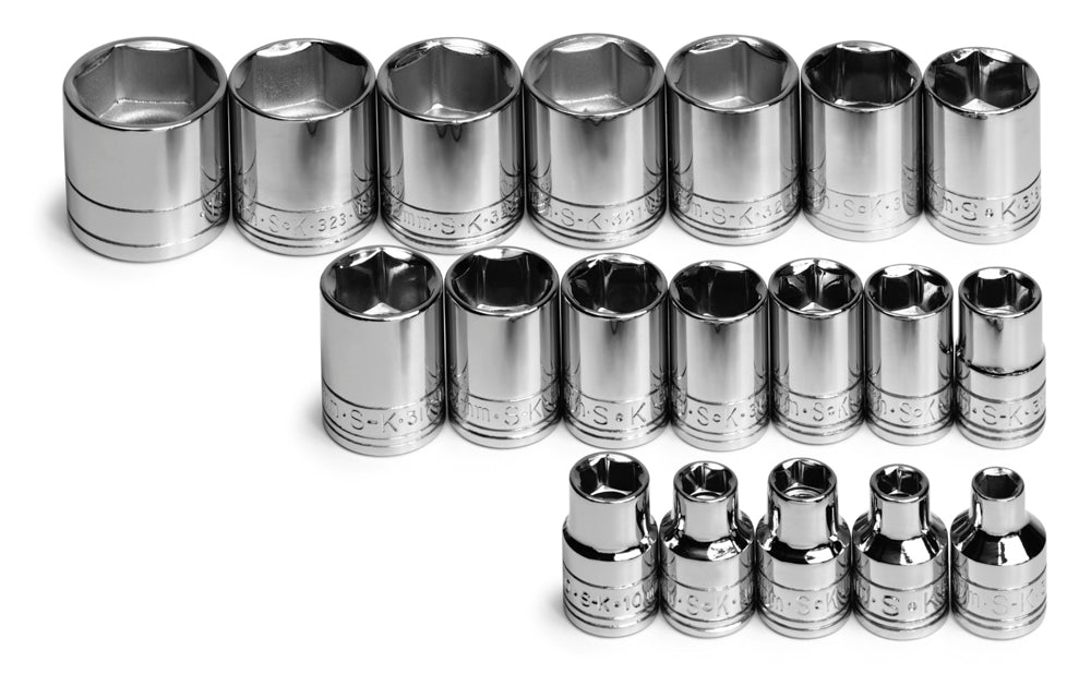 19 Piece 3/8" Drive 6 Point Standard Metric Chrome Socket Set