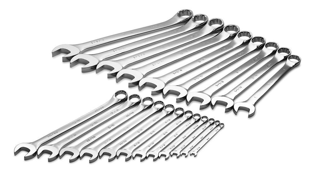 21 Piece 12 Point Fractional Long Combination Chrome Wrench Set