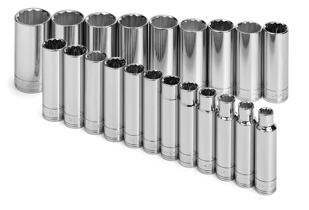 21 Piece 1/2" Drive 12 Point Deep Metric Chrome Socket Set