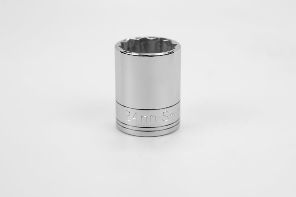 24 mm 1/2" Drive 12 Point Metric Standard Chrome Socket