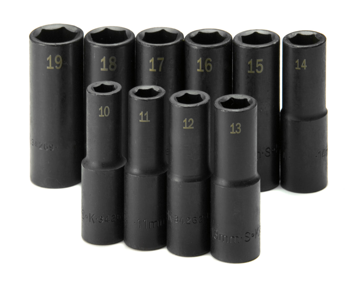 10 Piece 1/2" Drive 6 Point Deep Metric Impact Socket Set