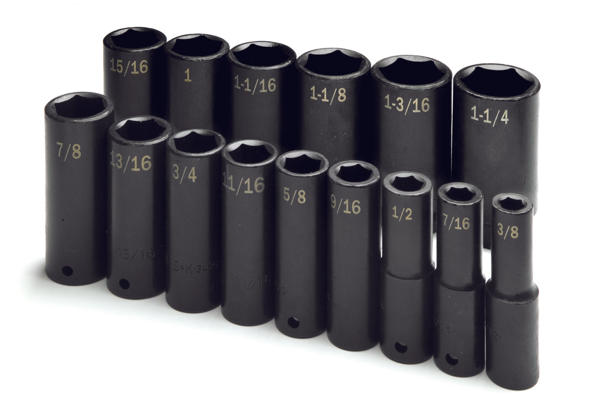15 Piece 1/2" Drive 6 Point Fractional Deep Impact Socket Set