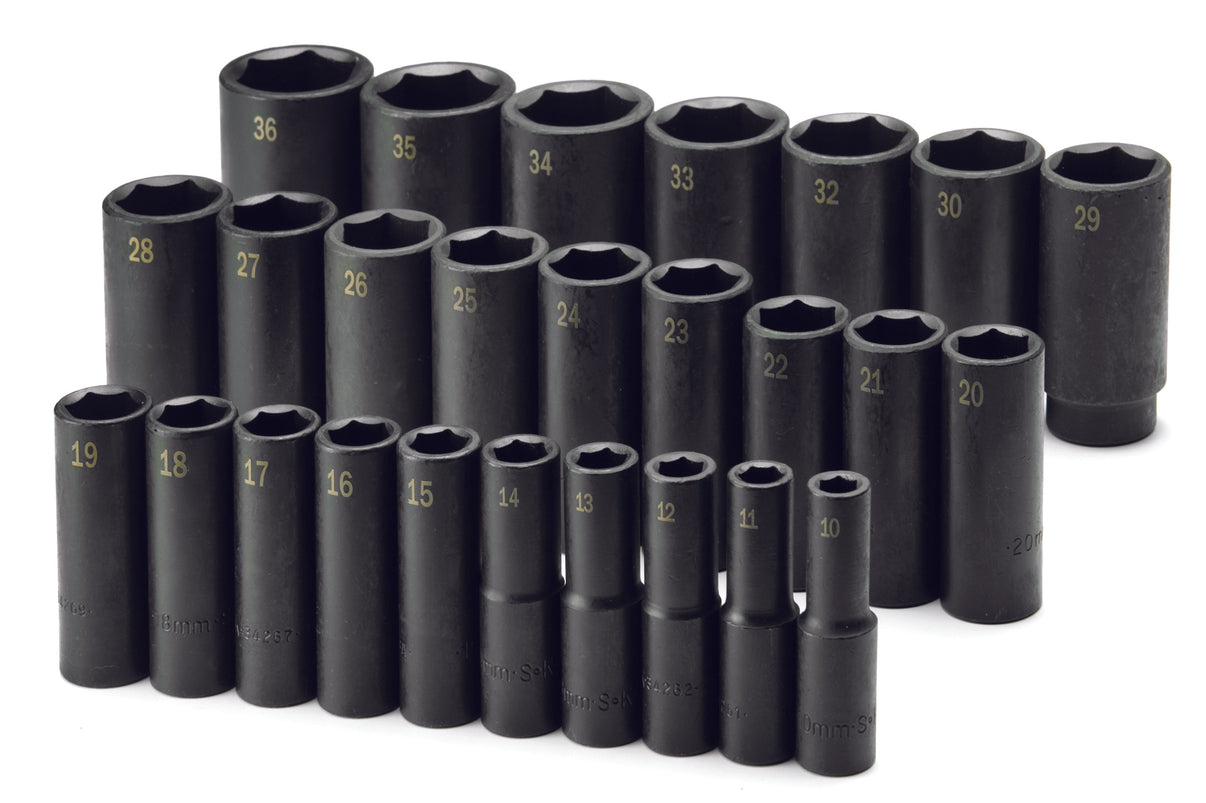 26 Piece 1/2" Drive 6 Point Metric Deep Impact Socket Set