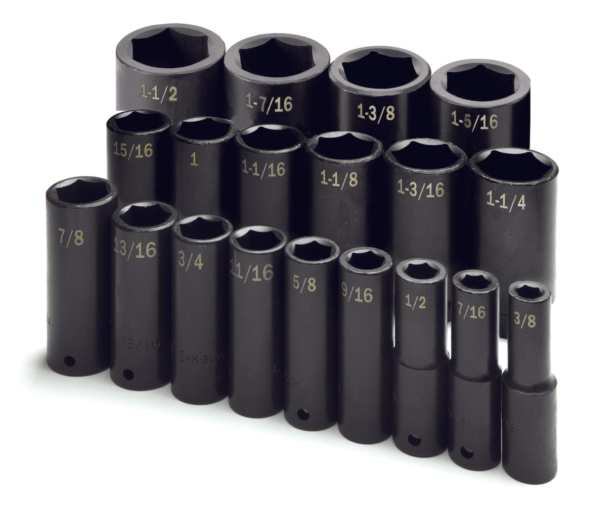 19 Piece 1/2" Drive 6 Point Fractional Deep Impact Socket Set