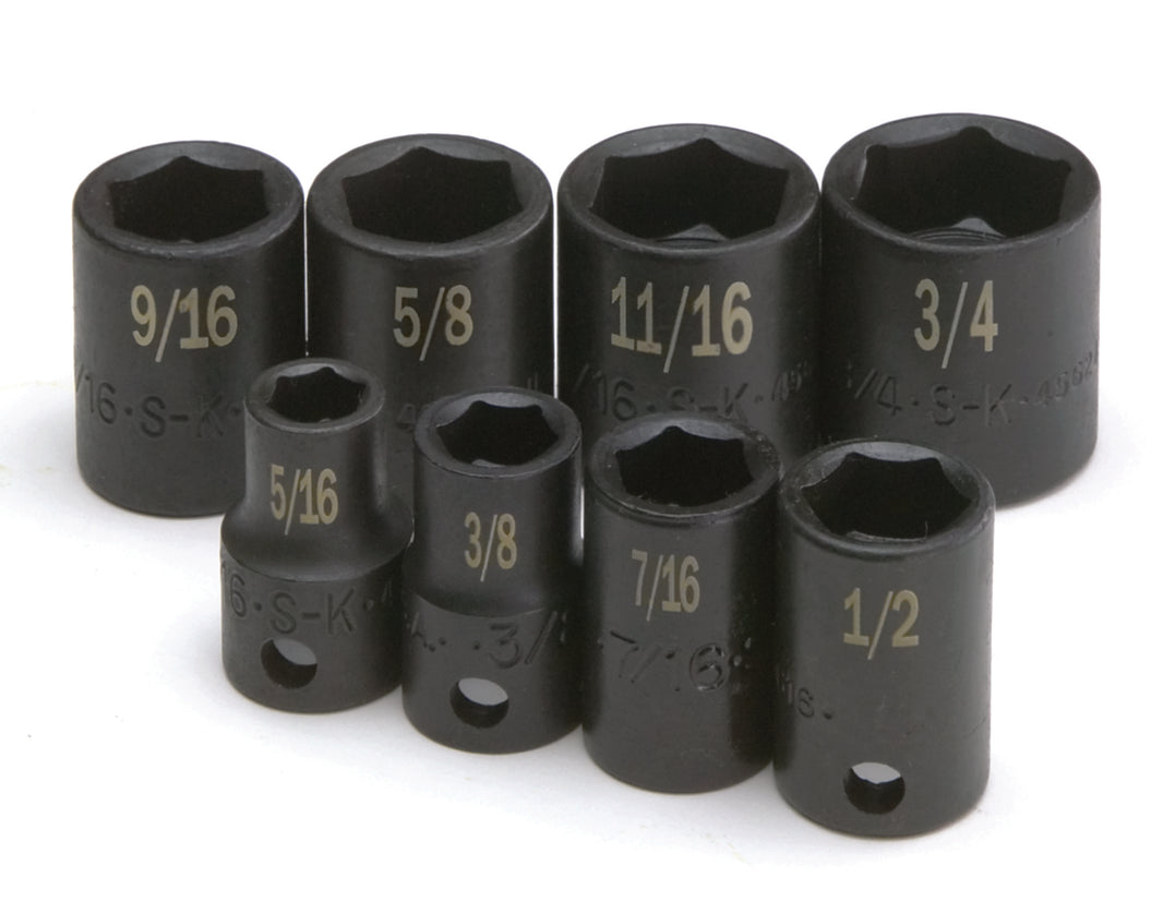 8 Piece 3/8" Drive 6 Point Fractional Standard Impact Socket Set