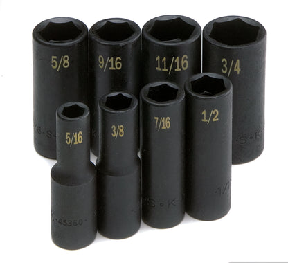8 Piece 3/8" Drive 6 Point Fractional Deep Impact Socket Set