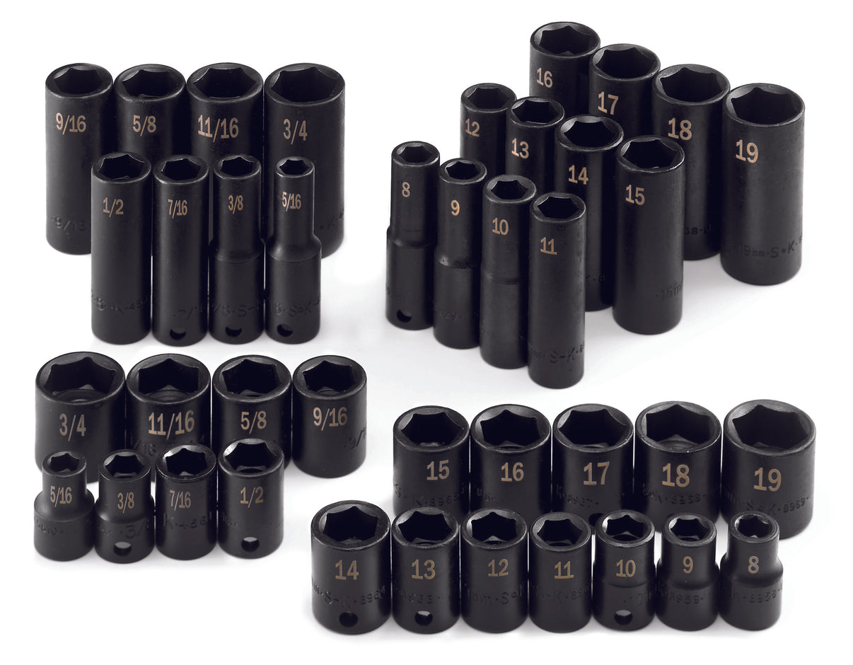 40 Piece 3/8" Drive 6 Pt SAE/Metric Standard Impact Socket Set