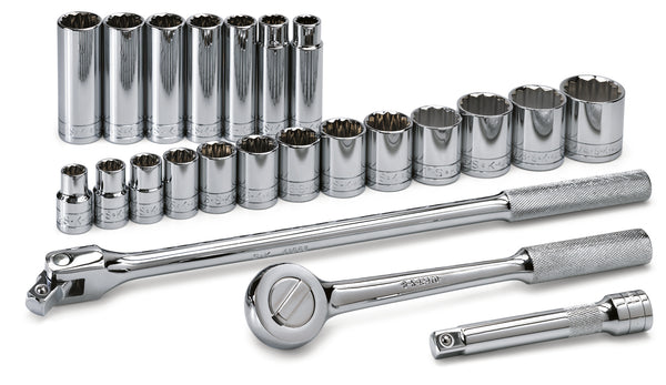 SK Hand Tools 40814 – 1/2" Drive 7/16" 12-Point Deep SAE Chrome Socket, Lifetime Warranty