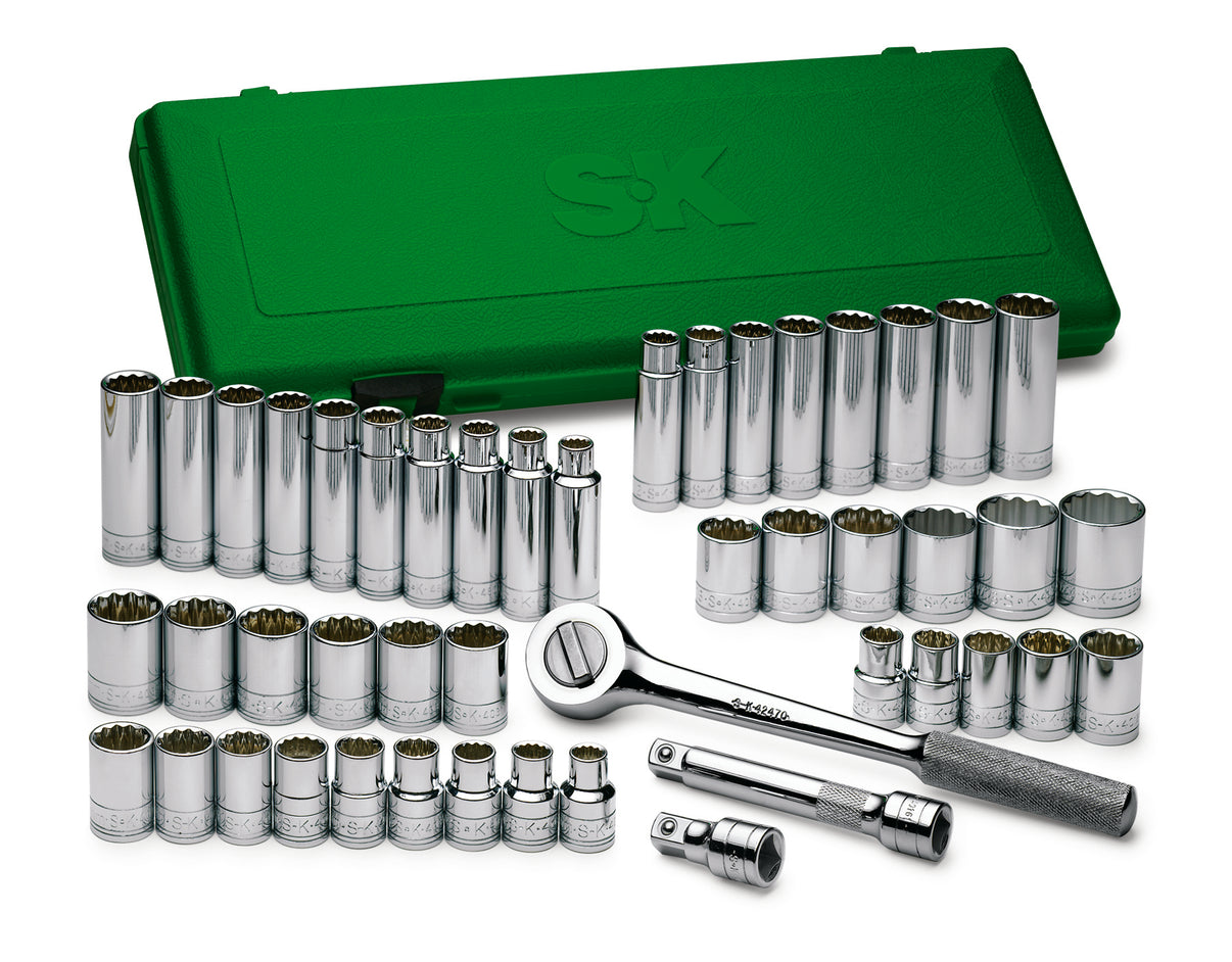 47 Piece 1/2" Drive 12 Pt Std and Deep SAE and Metric Socket Set