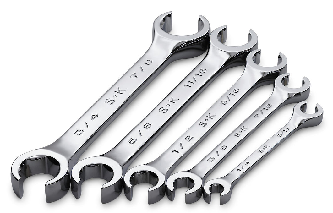 5 Piece 6 Point Fractional Flare Nut Chrome Wrench Set