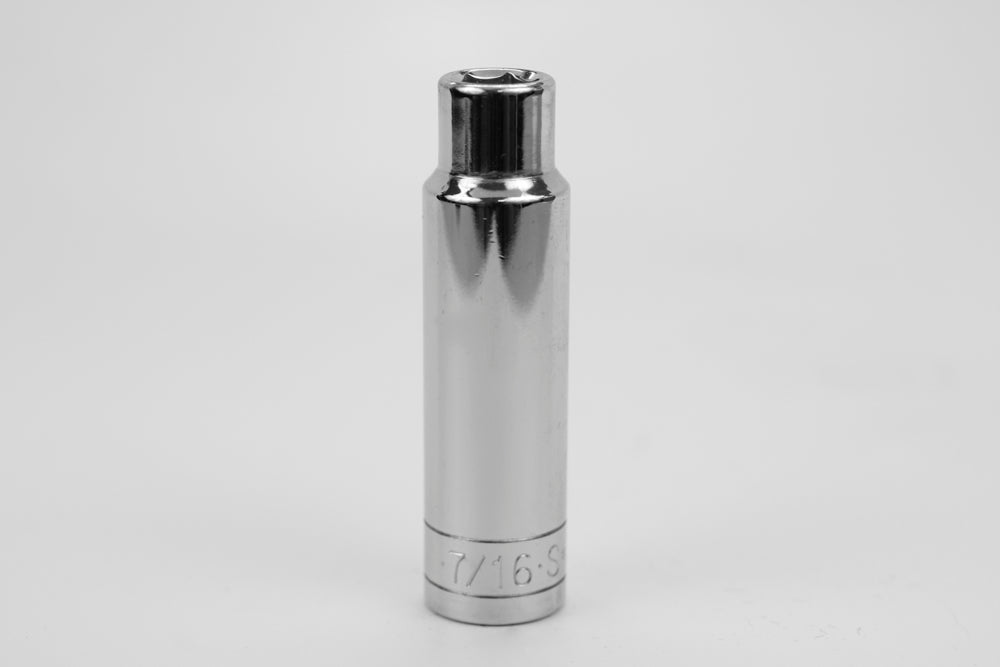 7/16" 1/2" Drive 6 Point Fractional Deep Chrome Socket