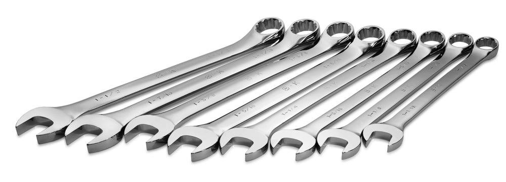 8 Piece 12 Point Fractional Long Combination Chrome Wrench Set