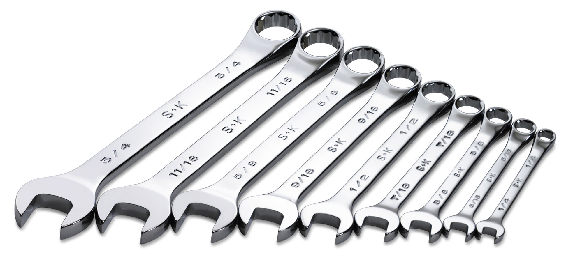 9 Piece 6 and 12 Point SuperKrome Fractional Combination Wrench Set – SK Tools USA, LLC