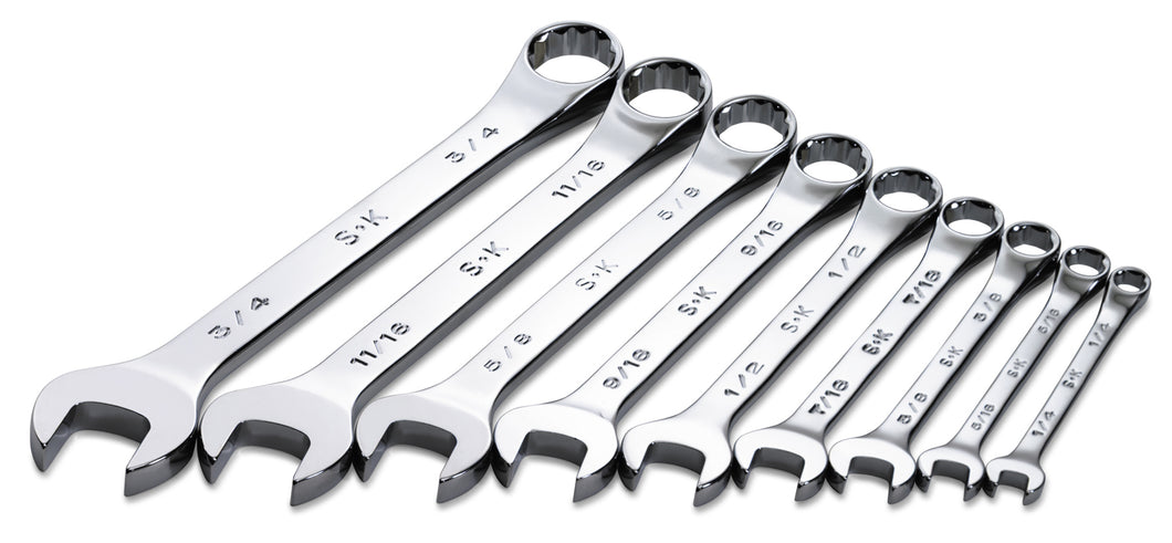 9 Piece 6 and 12 Point SuperKrome Fractional Combination Wrench Set