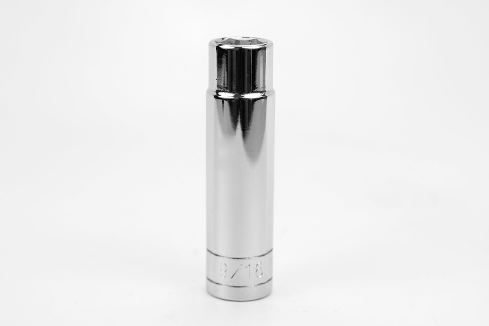9/16" 1/2" Drive 6 Point Fractional Deep Chrome Socket